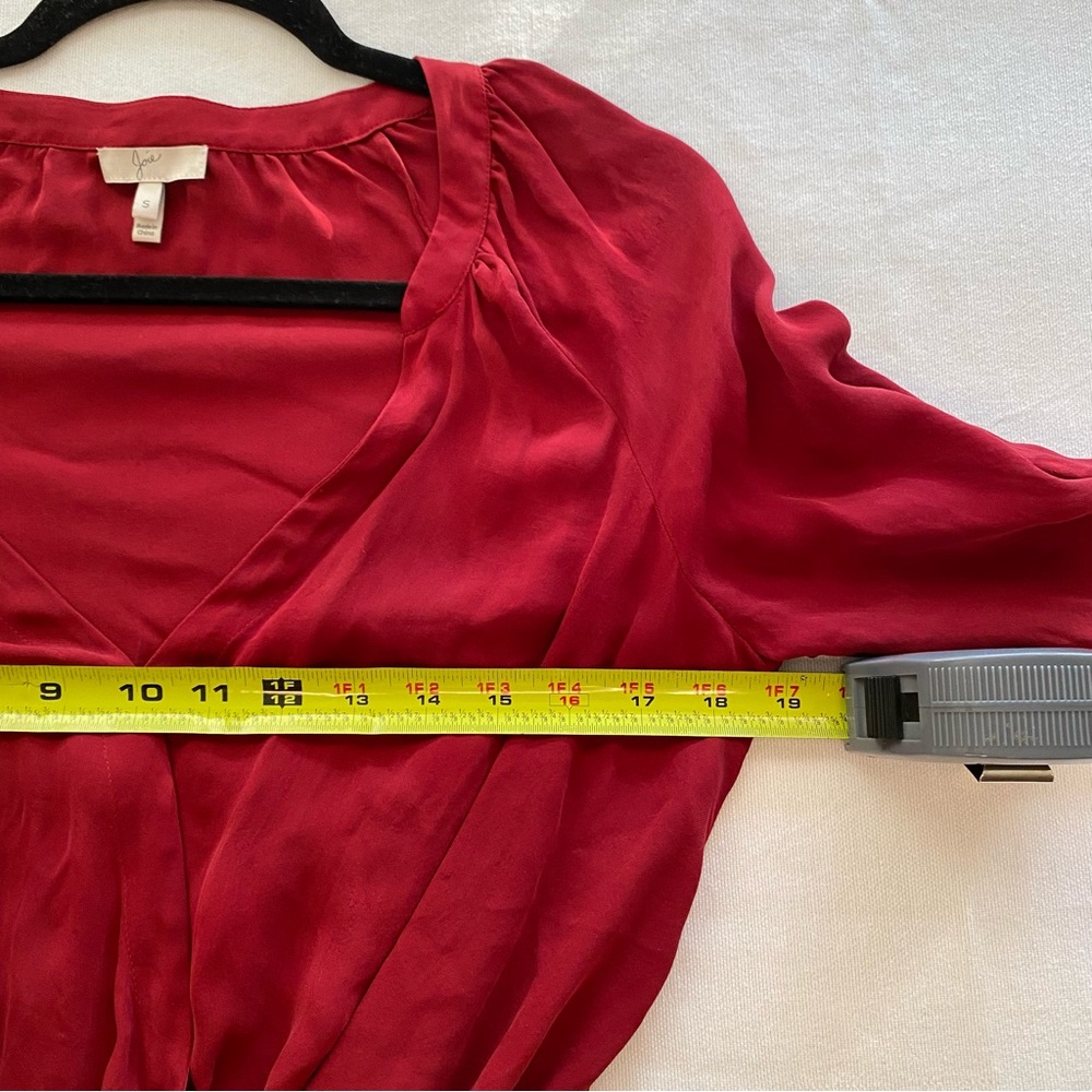 Joie Silk Long-Sleeve Blouse Size S Deep Red V-Neck Elegant Feminine Timeless - Picture 10 of 10